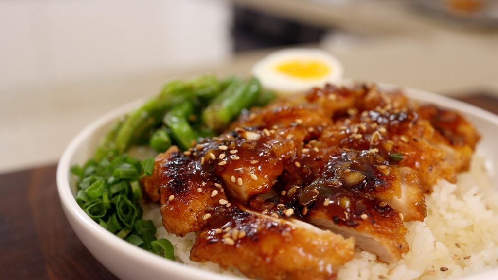 Soy glazed chicken over the rice