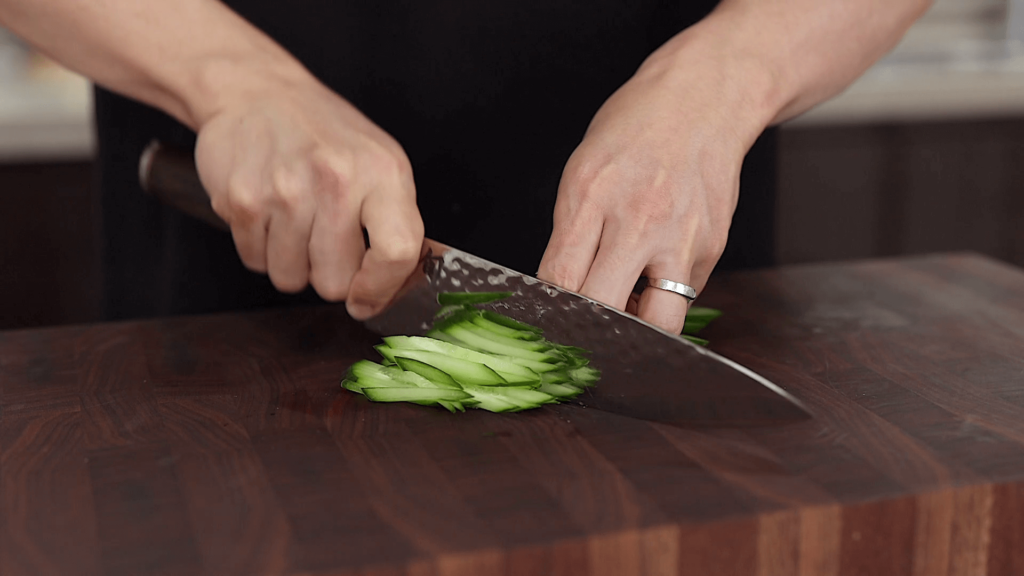 Slice the cucumber into thin strips