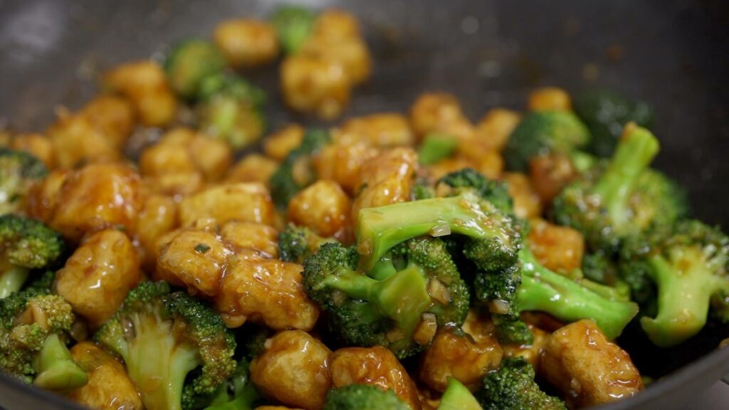 Tofu and Broccoli in a pan