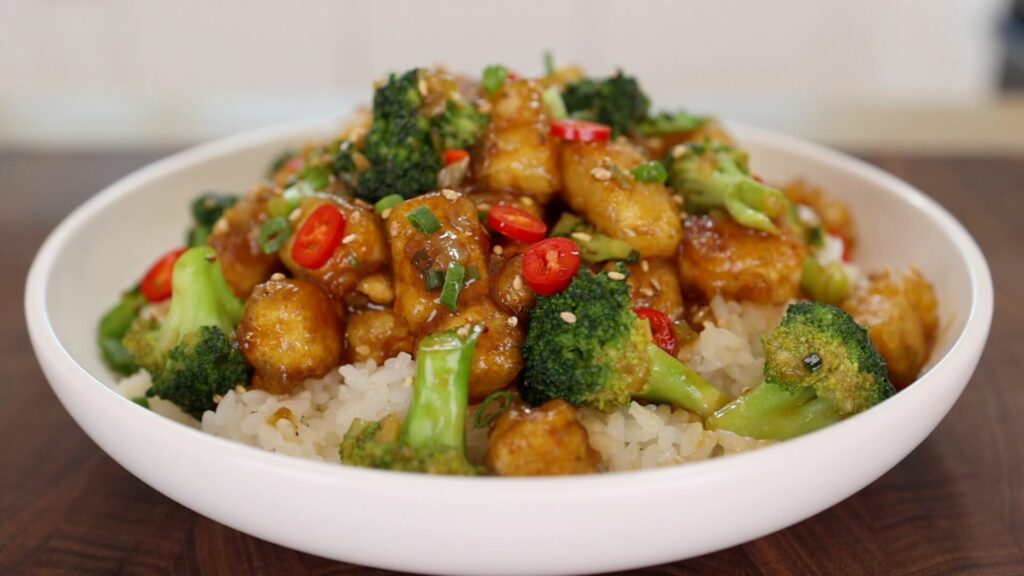 Tofu and Broccoli over the rice