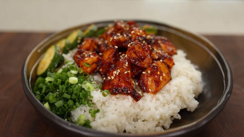 Korean Fire Chicken (Buldak) Rice Bowl Aaron and Claire