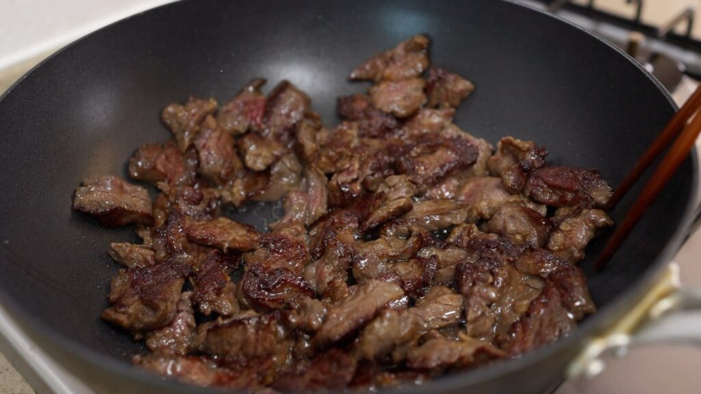 Cook the beef in a pan
