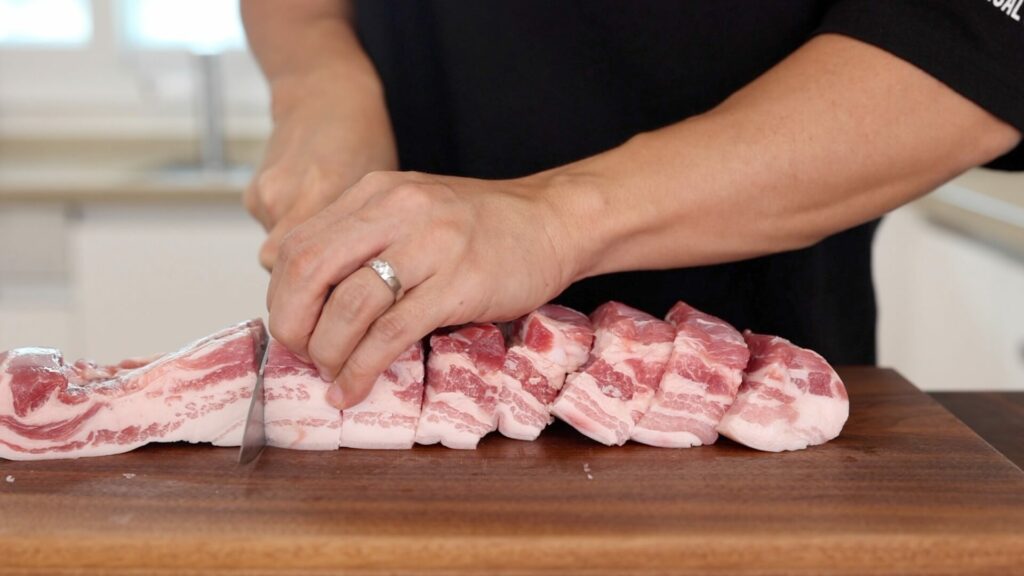 Cut the pork belly into large chunks