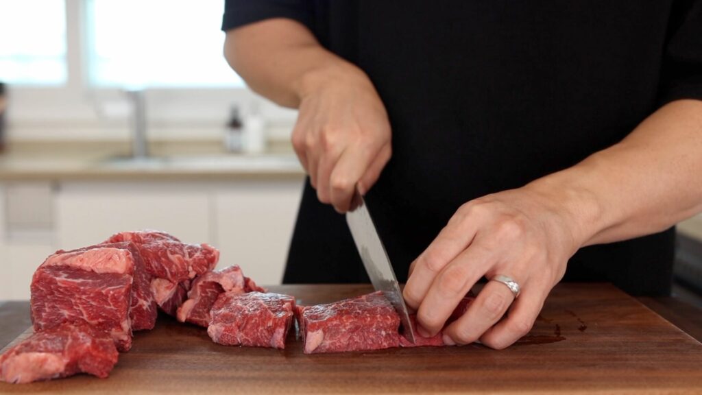 Cut Beef On A Cutting Board