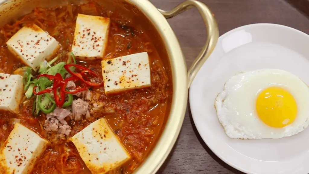 Kimchi Stew (Kimchi Jjigae) With a Fried Egg