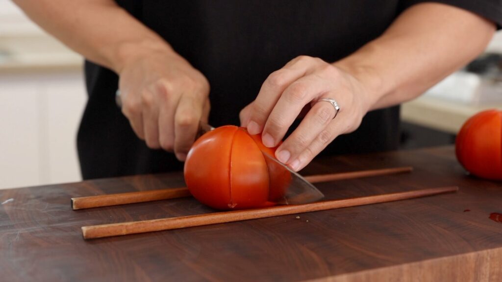 Scoring Tomatoes For Tomato Kimchi
