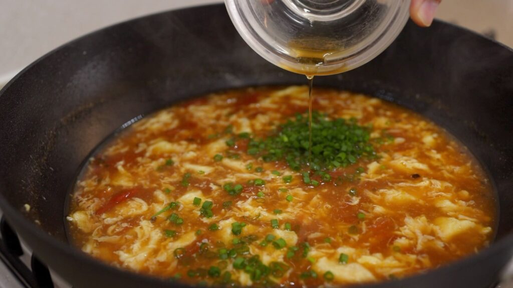 Adding Sesame Oil to Tomato Egg Drop Soup