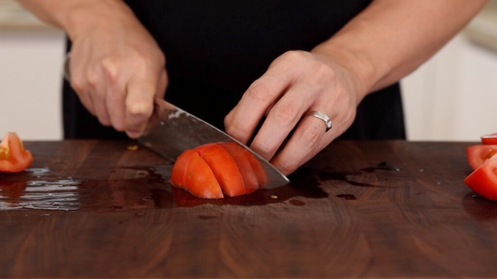 Chopping Tomatoes For Tomato Egg Drop Soup