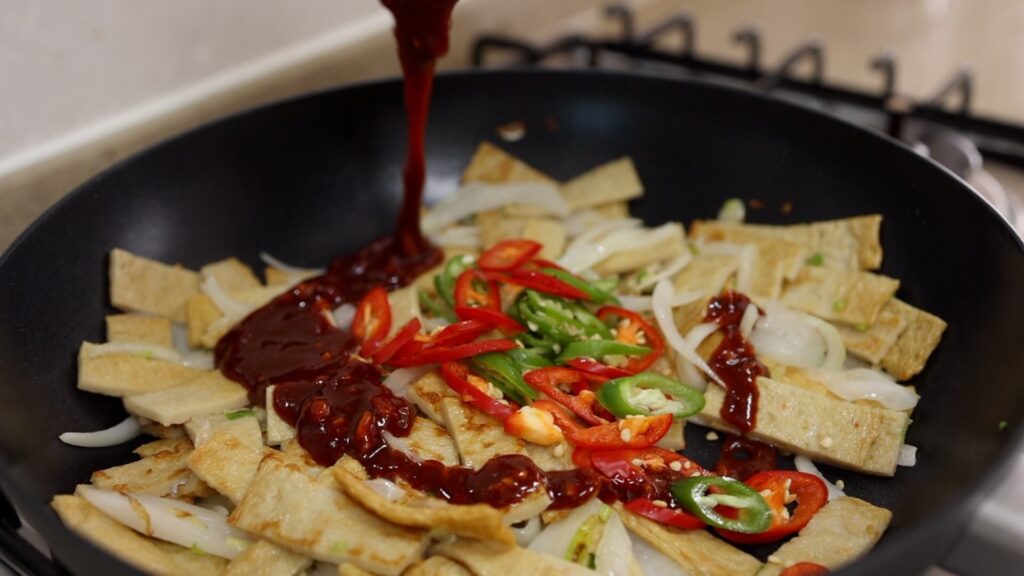 Spicy Korean Fish Cake Stir-Fry in a Wok