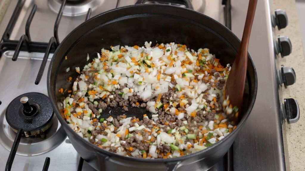 Saute Vegetables for Korean Beef and Vegetable Porridge