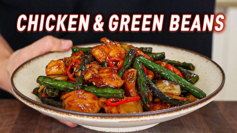 chicken and green beans on a plate